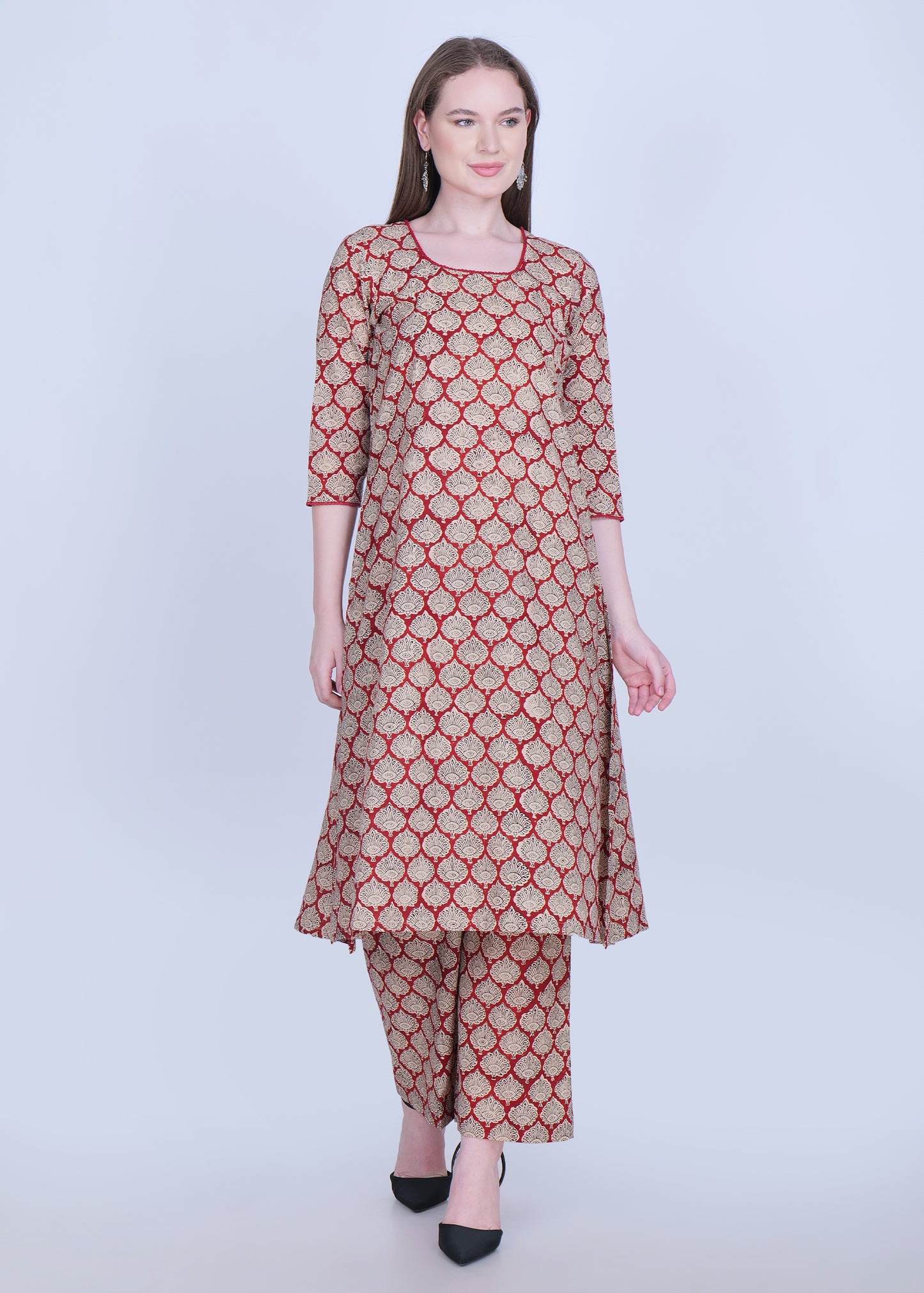 Sindoori Elegance Cotton Handblock Print Kurta Set