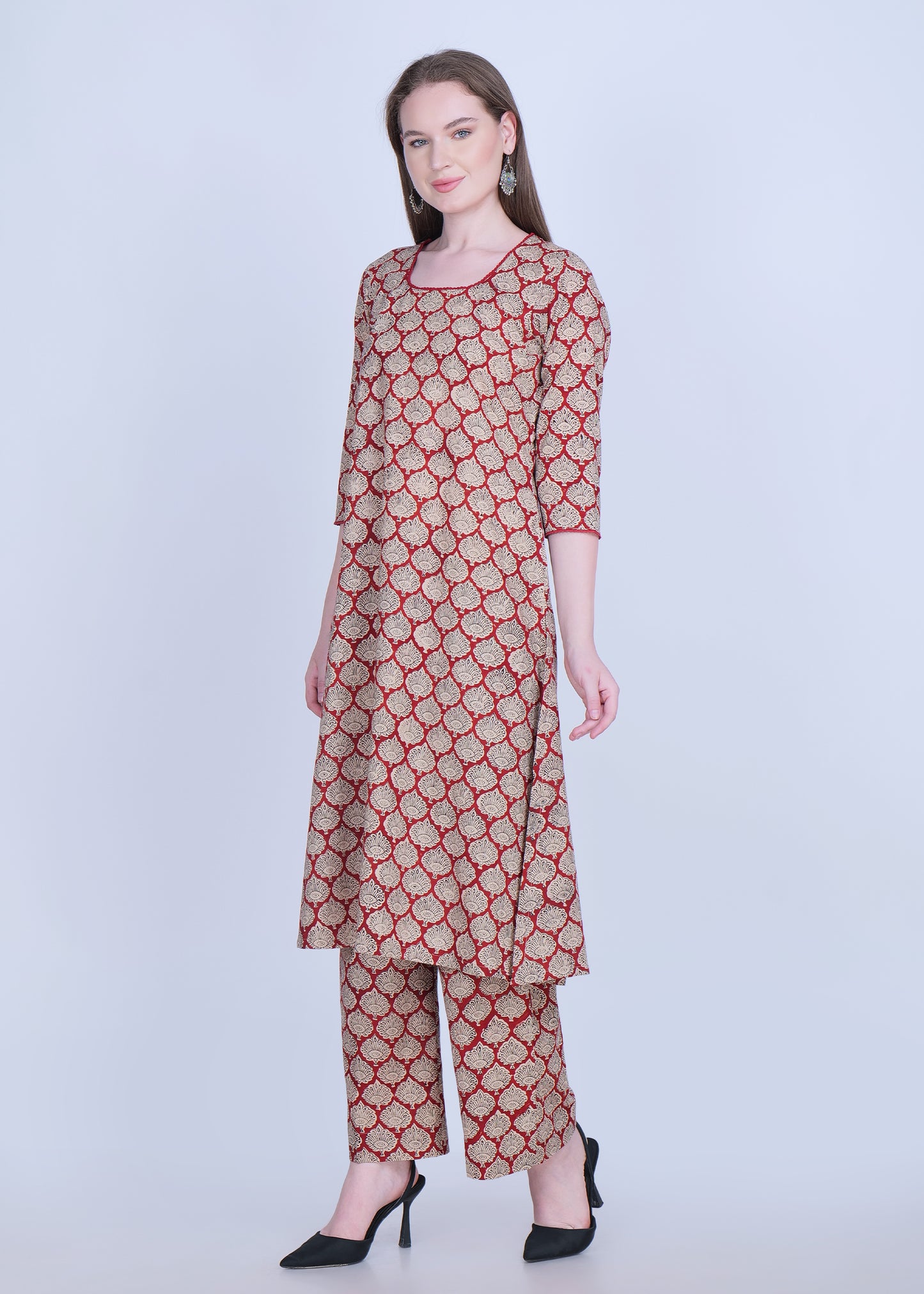 Sindoori Elegance Cotton Handblock Print Kurta Set