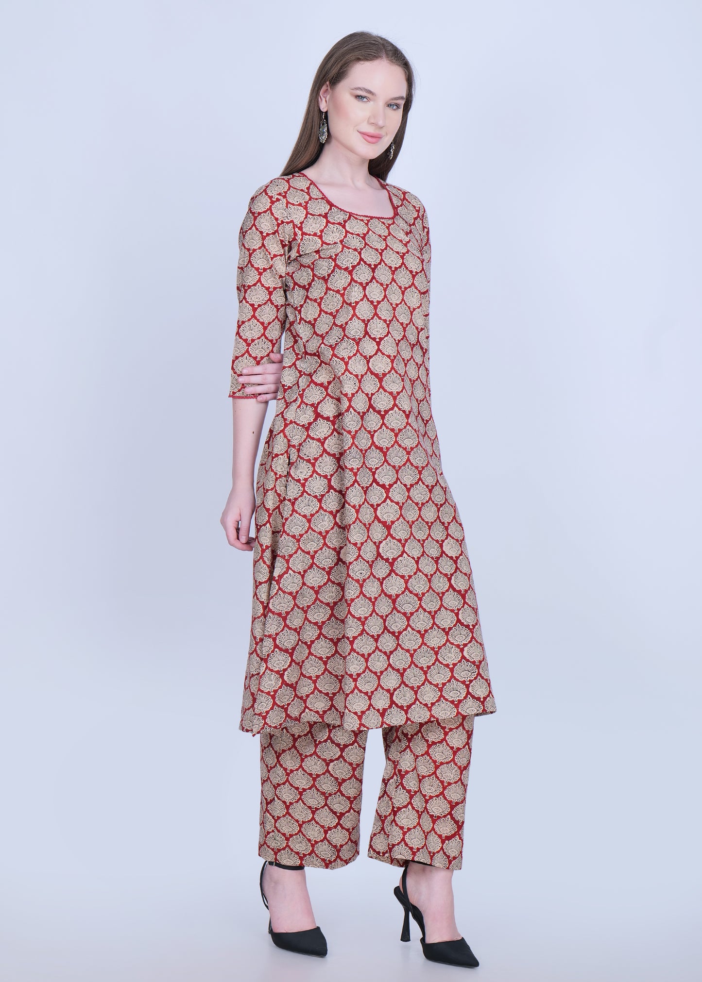 Sindoori Elegance Cotton Handblock Print Kurta Set