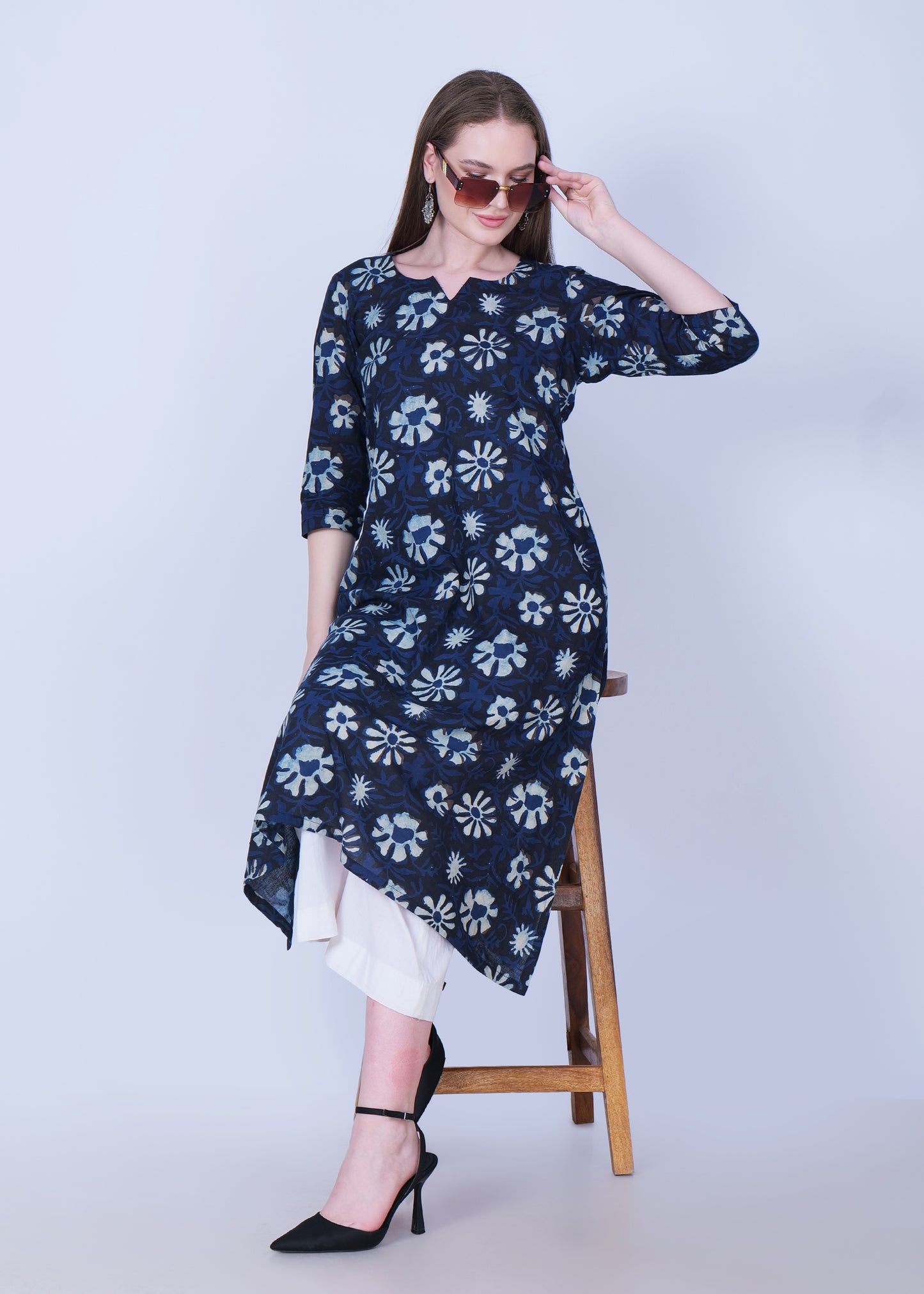 Neel Rangrez Cotton Handblock print Kurta Set