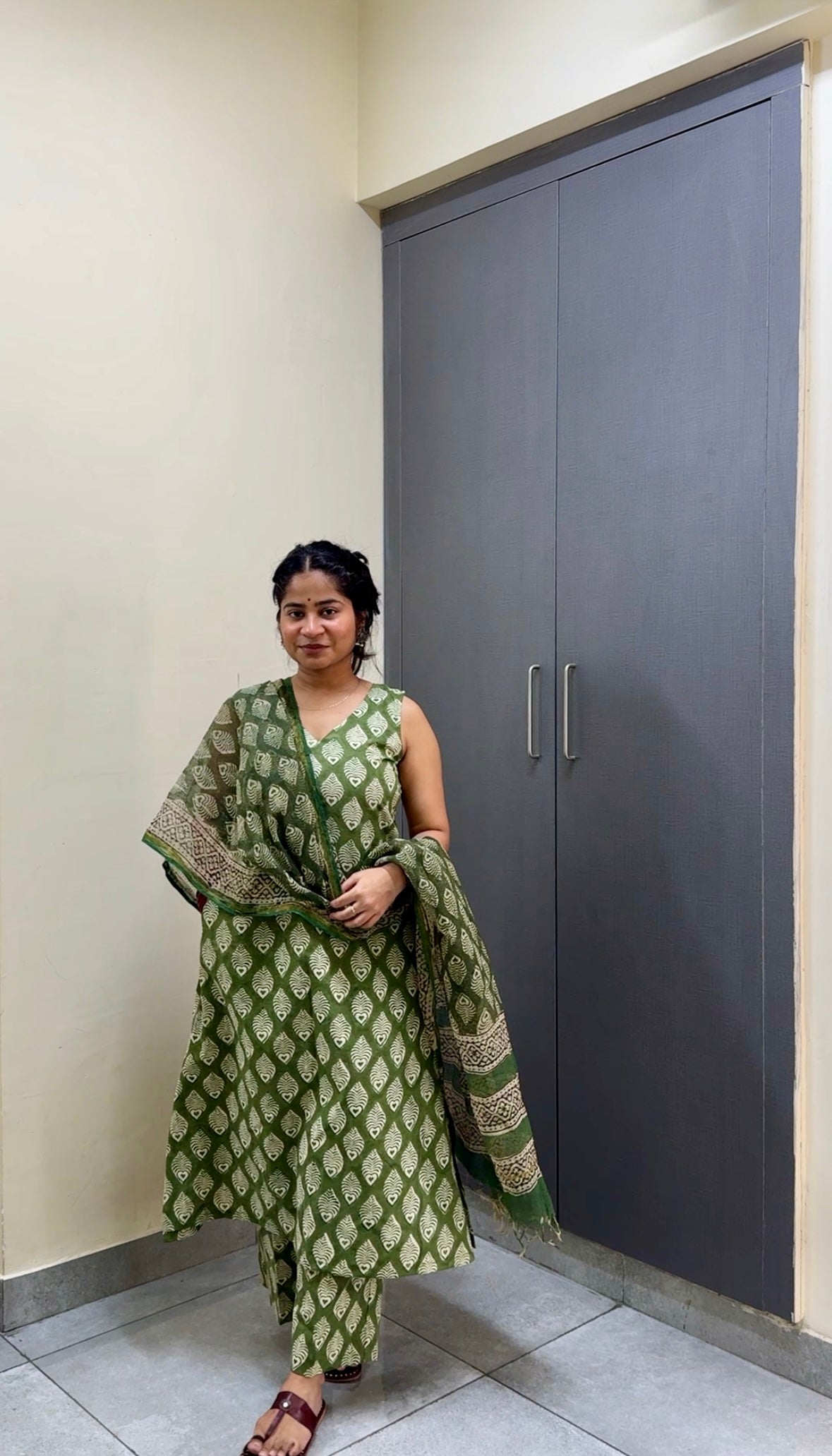Pista Phool Cotton Handblock Print Kurta Set