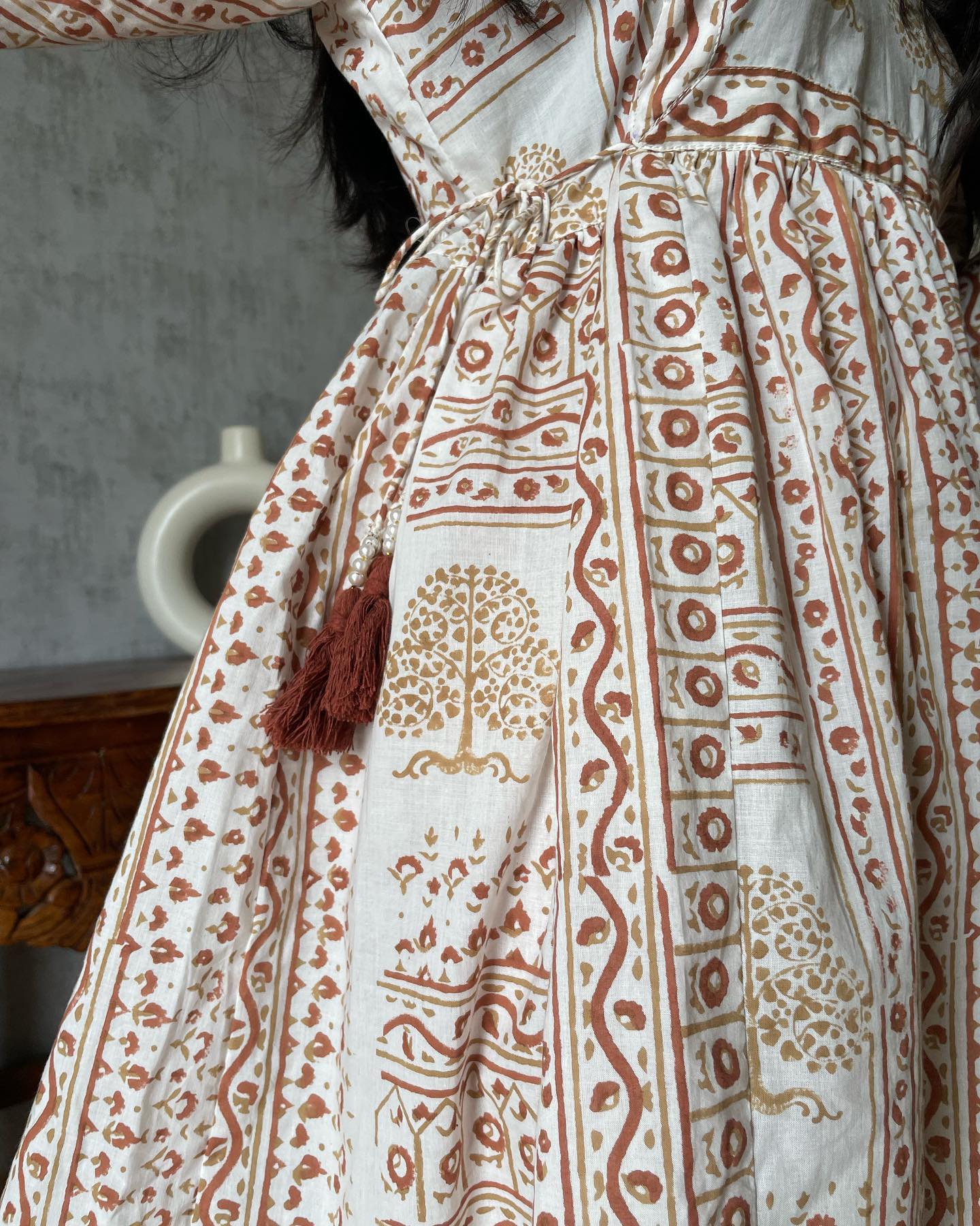 Boho patched Hand block print Organic cotton dress