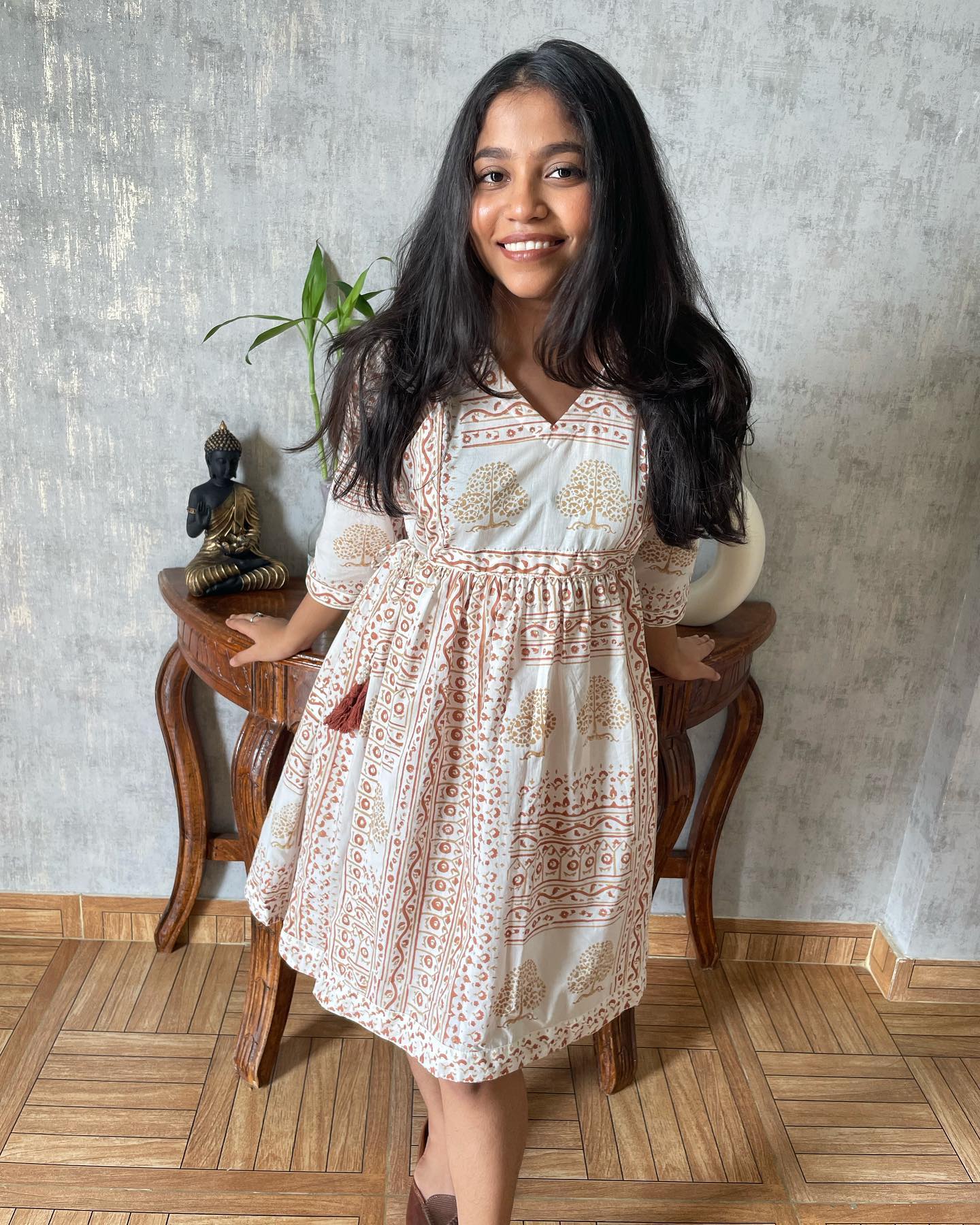 Boho patched Hand block print Organic cotton dress