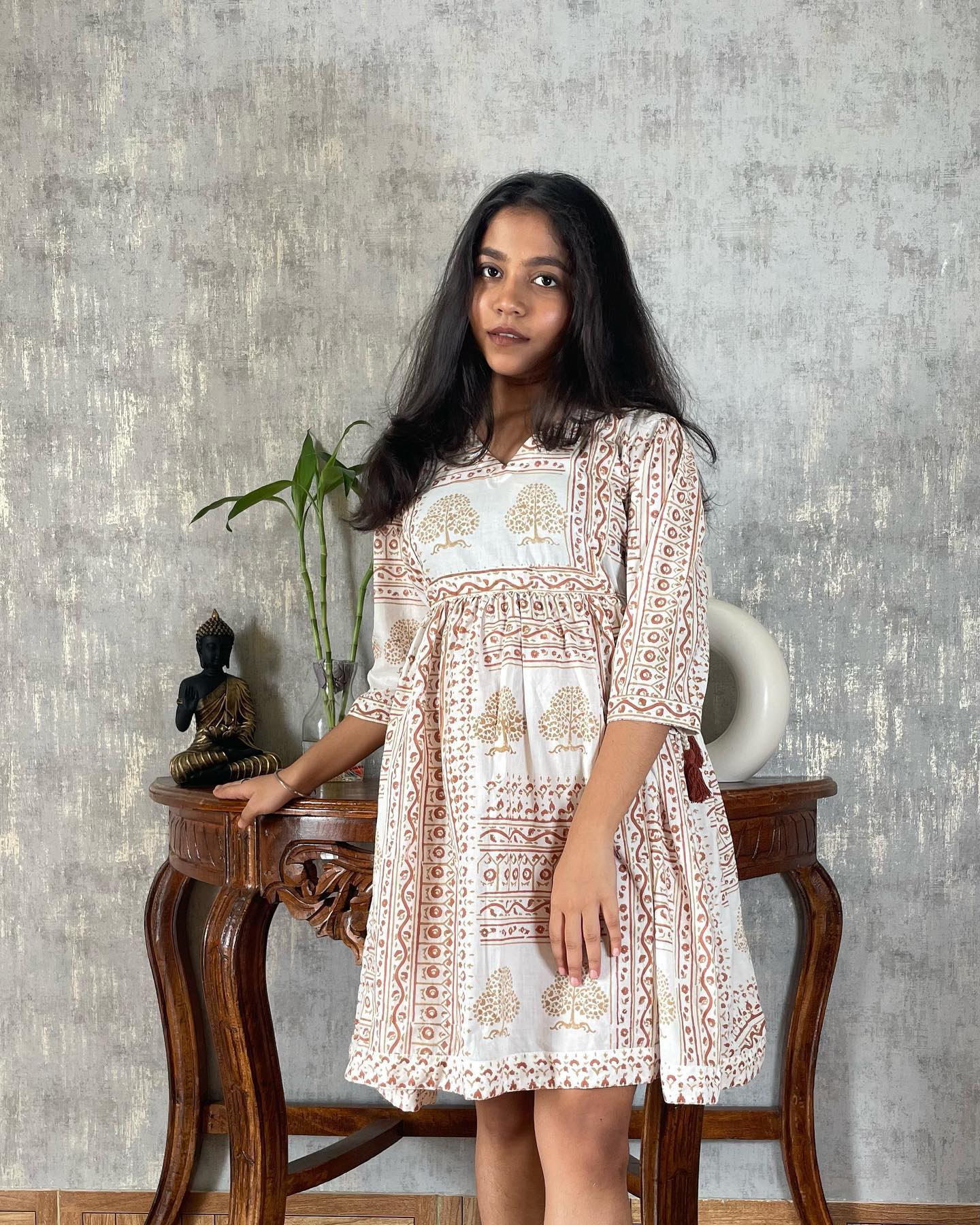 Boho patched Hand block print Organic cotton dress