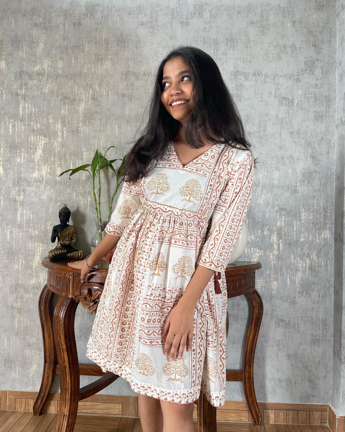 Boho patched Hand block print Organic cotton dress