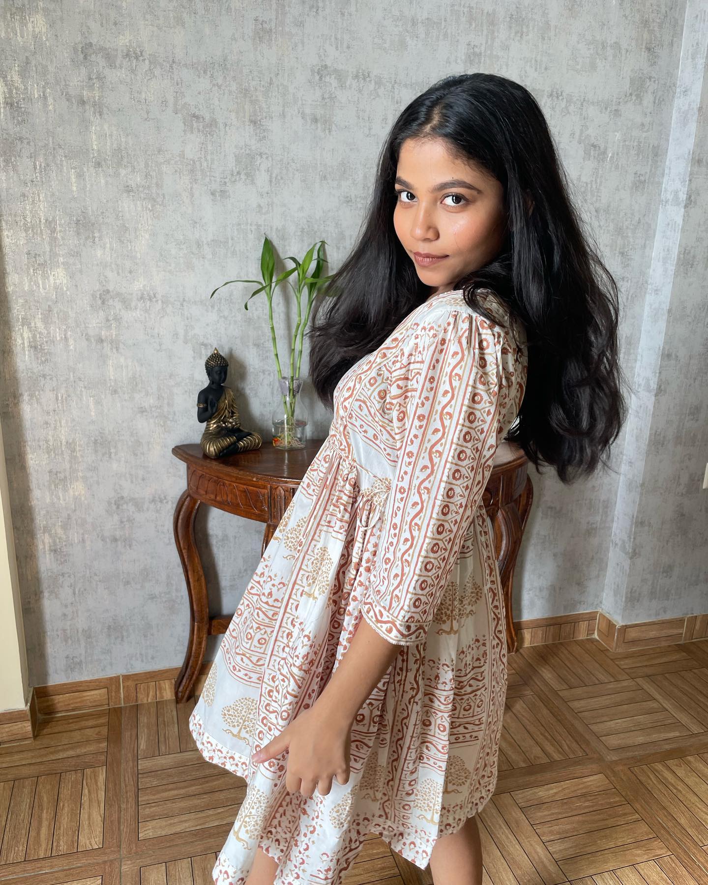 Boho patched Hand block print Organic cotton dress