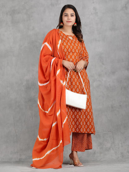 Rust Orange Cotton Kurta Set