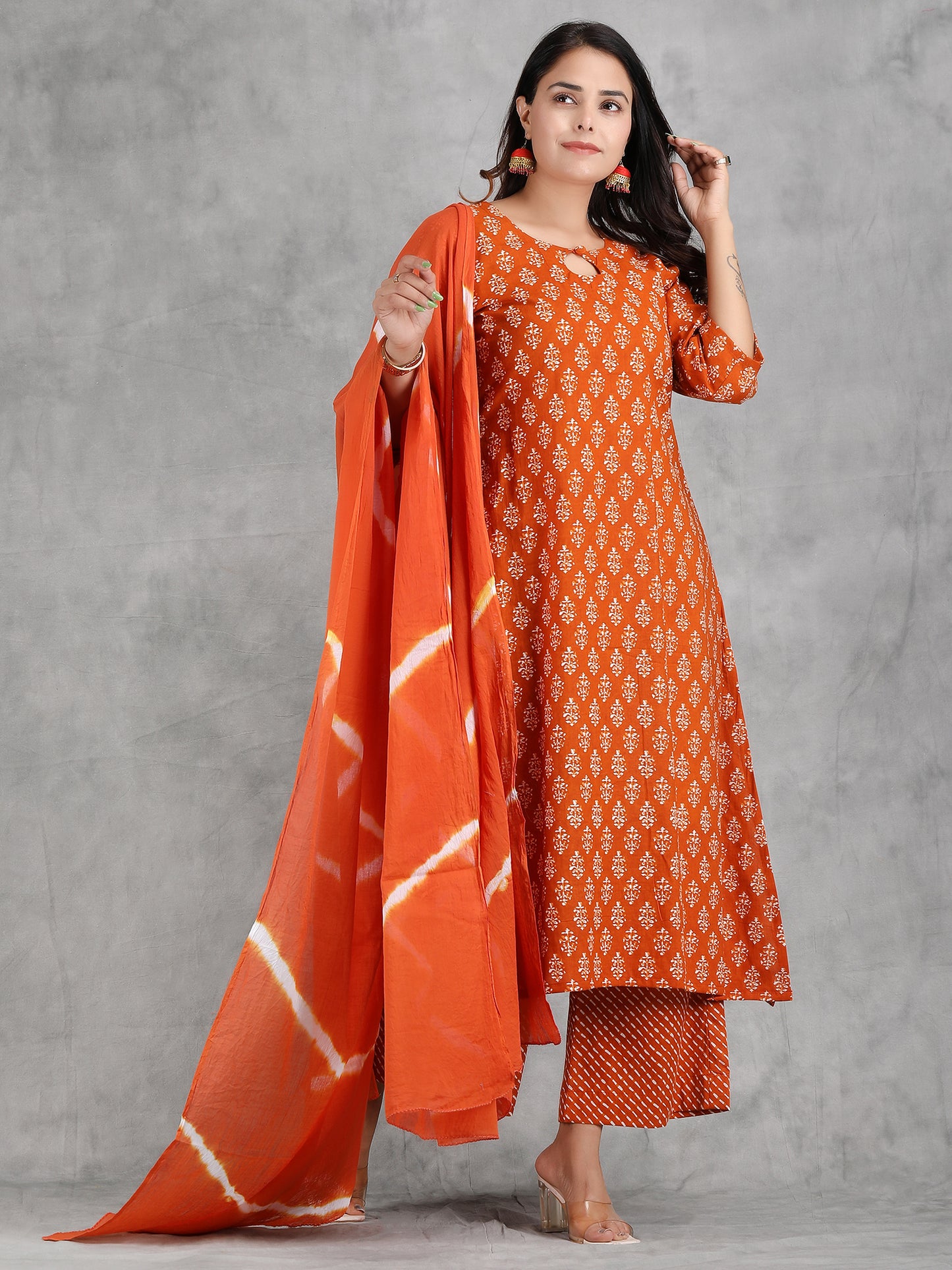 Rust Orange Cotton Kurta Set