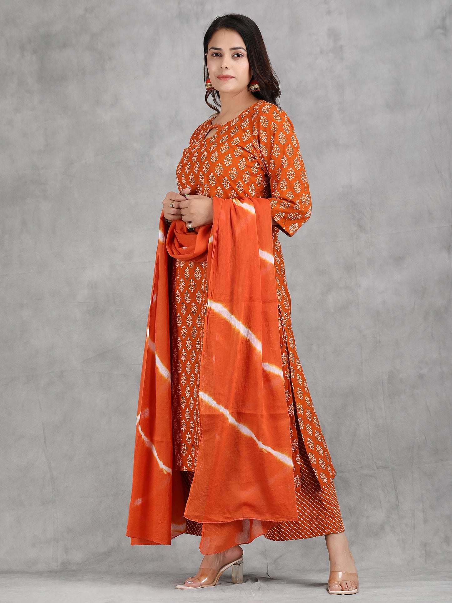 Rust Orange Cotton Kurta Set