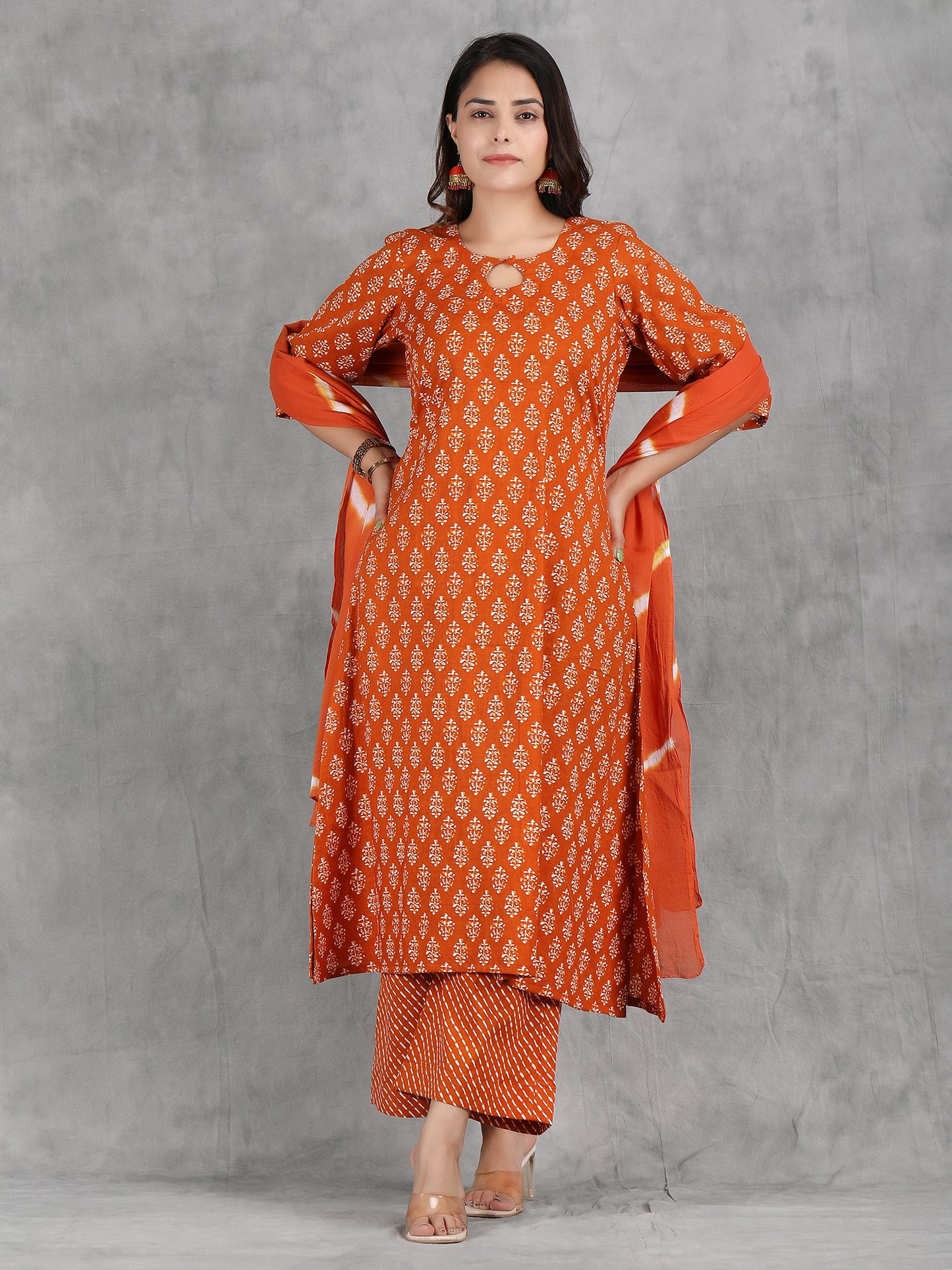 Rust Orange Cotton Kurta Set