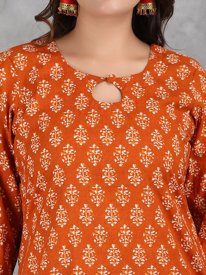 Rust Orange Cotton Kurta Set