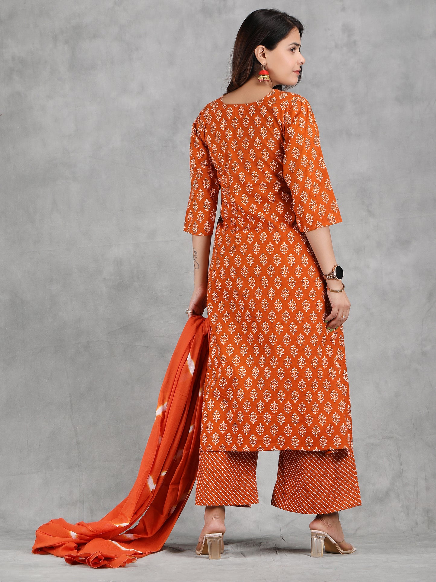 Rust Orange Cotton Kurta Set