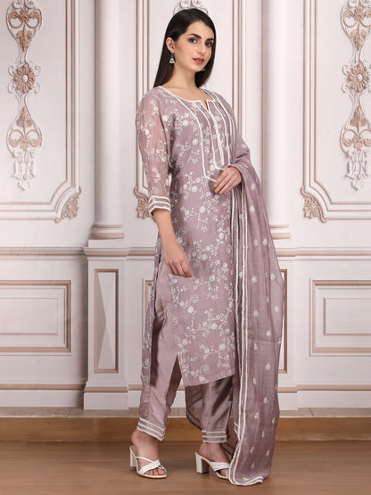 Mercerized Chanderi Thread Embroidred Kurta Set