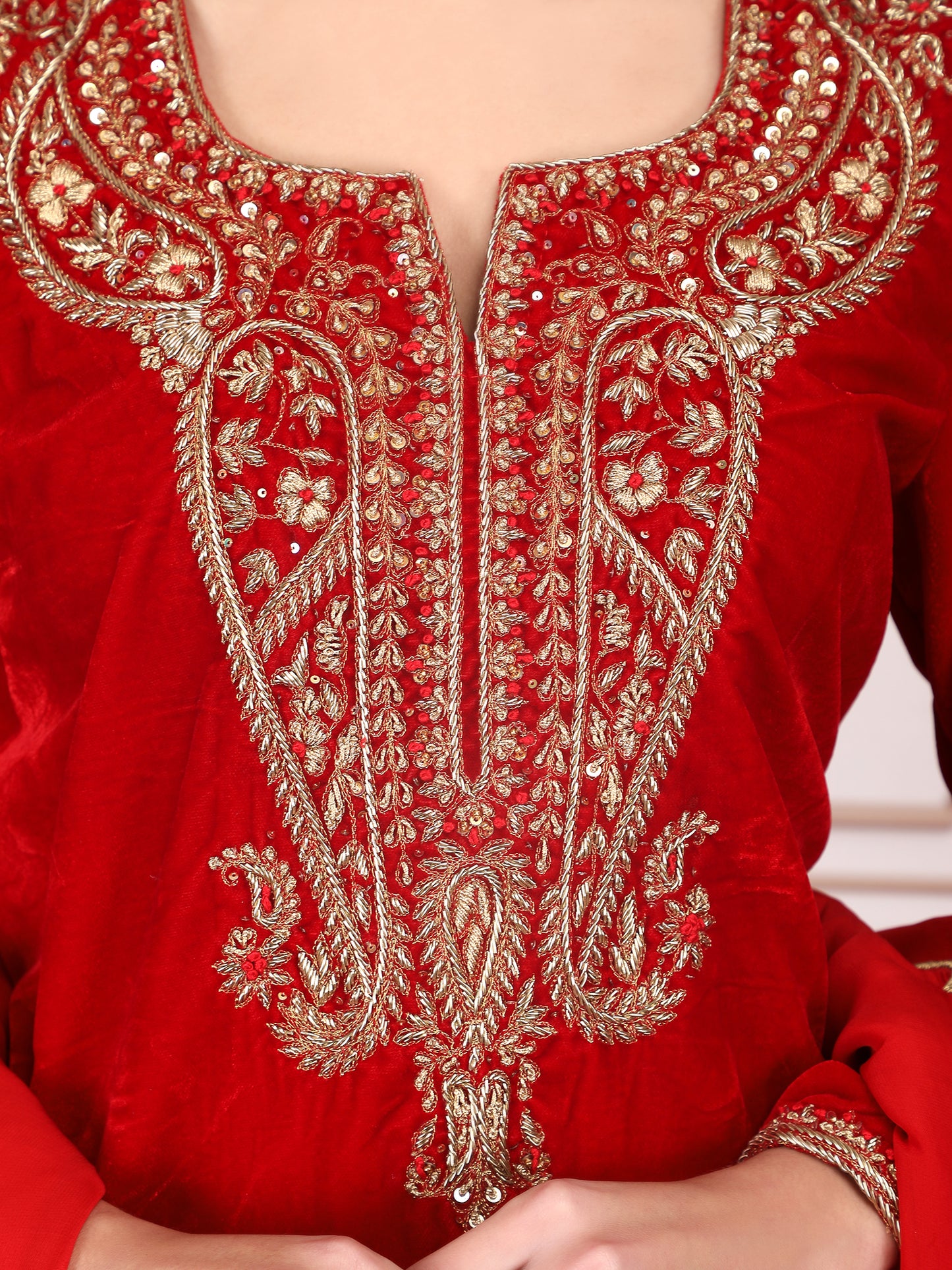 Ruby Velvet Bloom handcrafted with Zardozi,Zari and Sequin intricacy