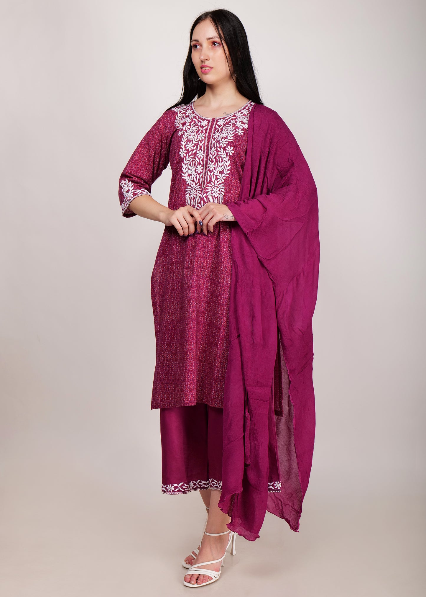 Chikankari Embroidred Cambric Cotton Kurta Set