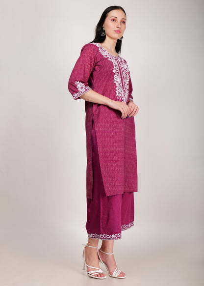 Chikankari Embroidred Cambric Cotton Kurta Set