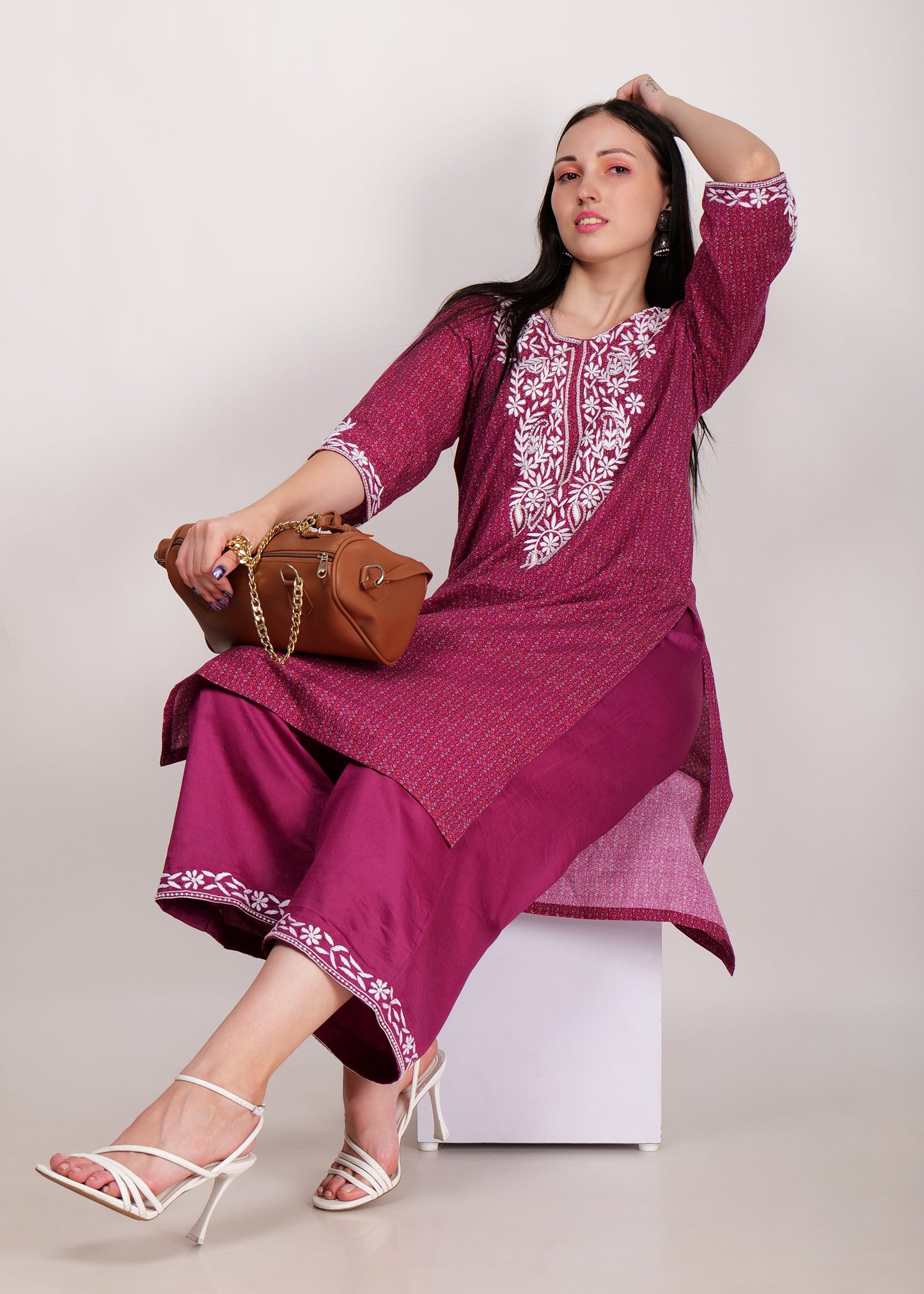 Chikankari Embroidred Cambric Cotton Kurta Set