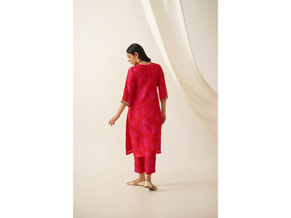 Red Tie & Dye Pattern Zardosi Embroidred Uppada Silk Kurta Set