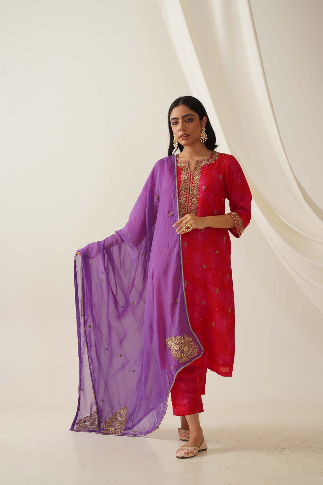 Zarisha Uppada Silk Hand Embroidered Tie & Dye Zardozi Hand Embroidred Kurta Set with Dupatta