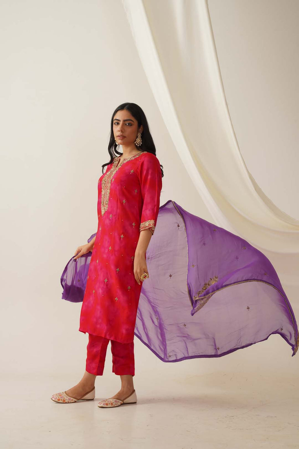 Zarisha Uppada Silk Hand Embroidered Tie & Dye Zardozi Hand Embroidred Kurta Set with Dupatta