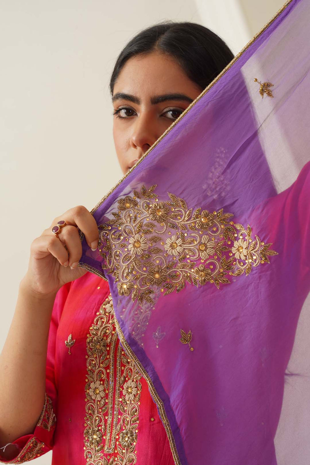 Zarisha Uppada Silk Hand Embroidered Tie & Dye Zardozi Hand Embroidred Kurta Set with Dupatta