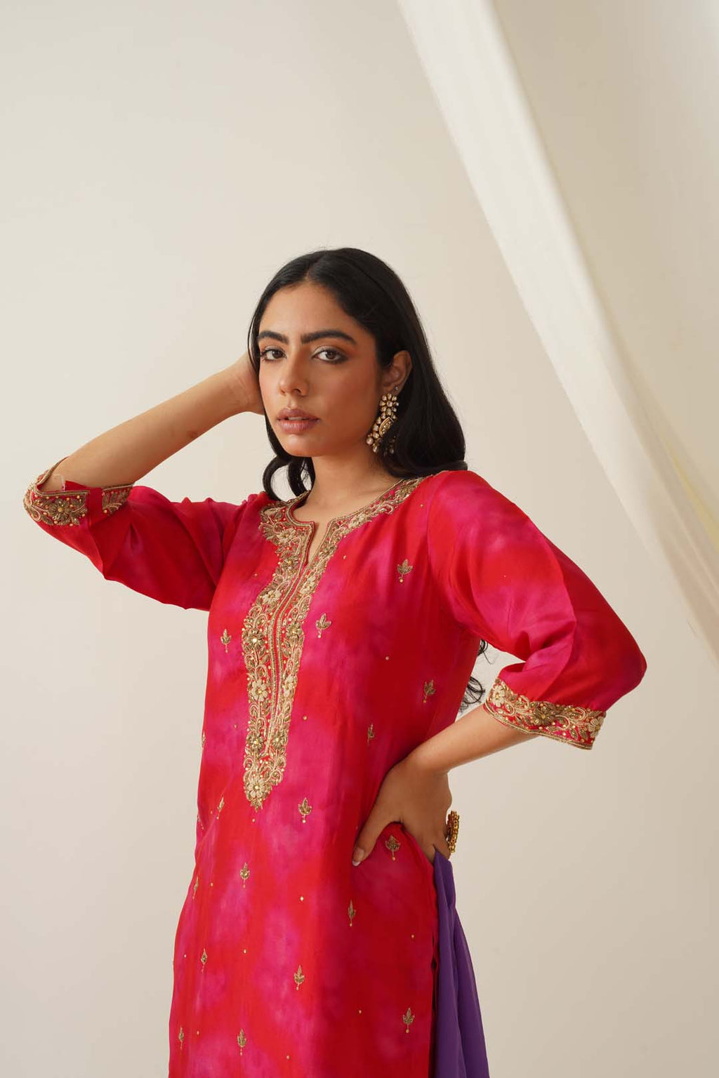 Zarisha Uppada Silk Hand Embroidered Tie & Dye Zardozi Hand Embroidred Kurta Set with Dupatta
