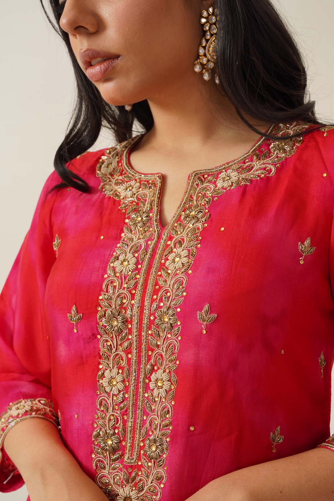 Zarisha Uppada Silk Hand Embroidered Tie & Dye Zardozi Hand Embroidred Kurta Set with Dupatta