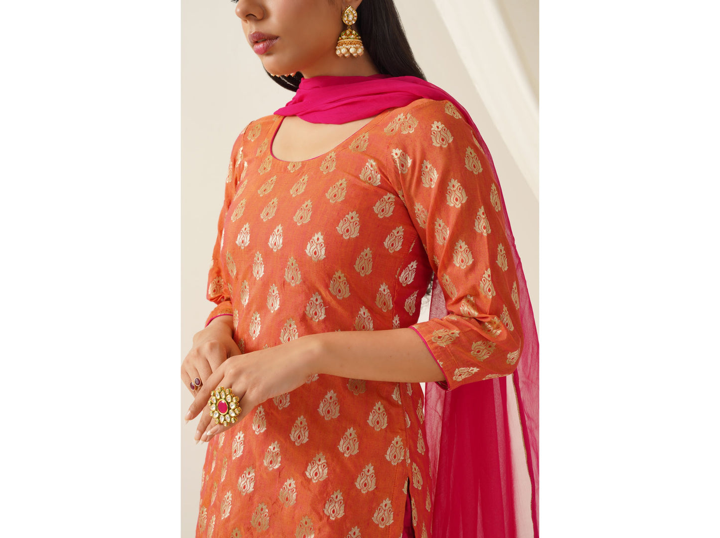 Banarasi Silk Patiala Kurta Set With Dupatta