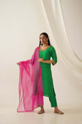 Aarini Uppada Silk Hand Embroidered Bandhani Kurta Set with Dupatta