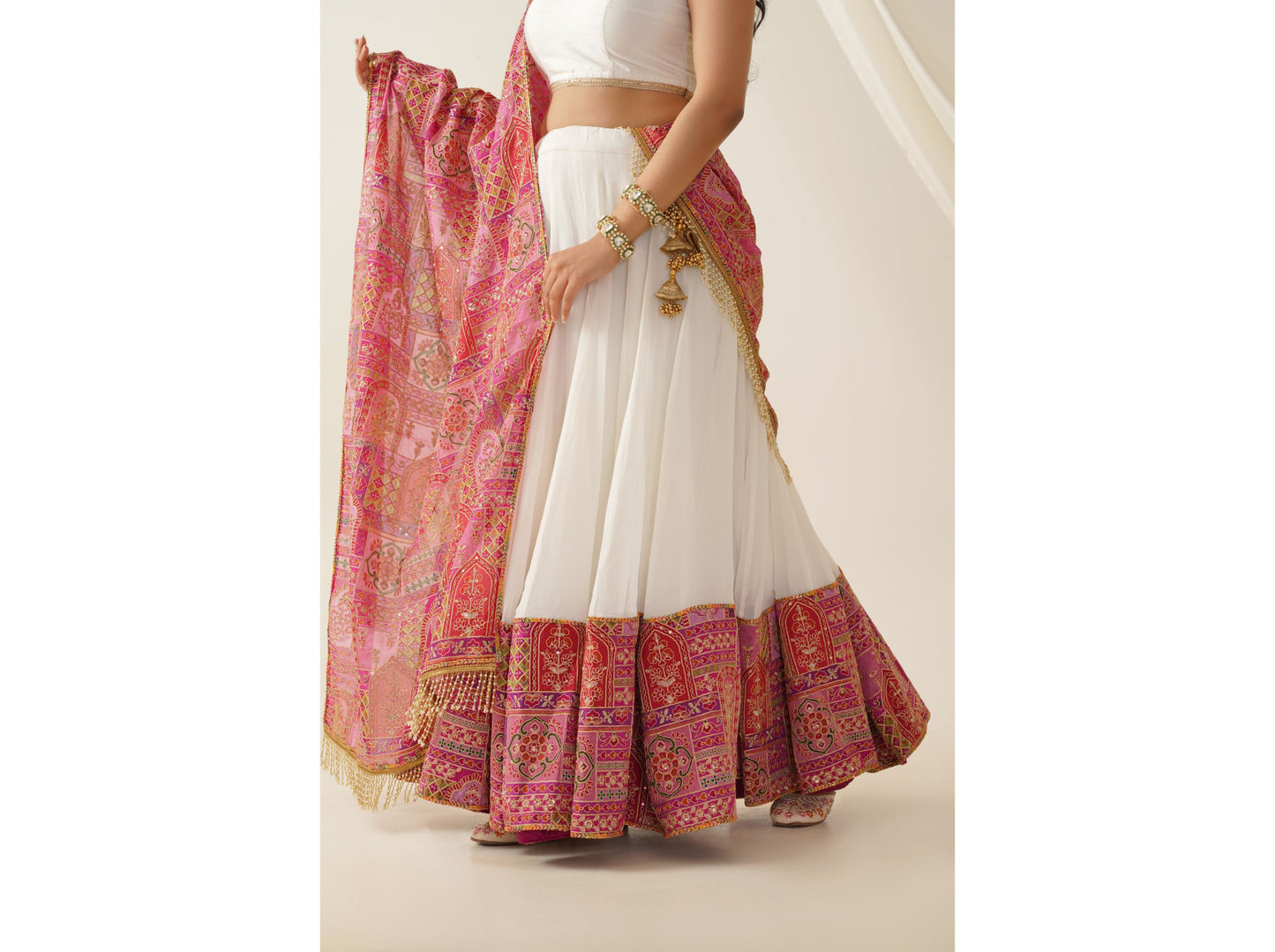 Pink and White Lehenga Set