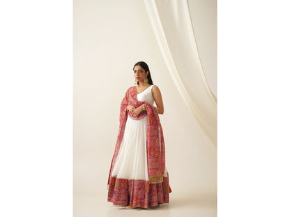 Pink and White Lehenga Set