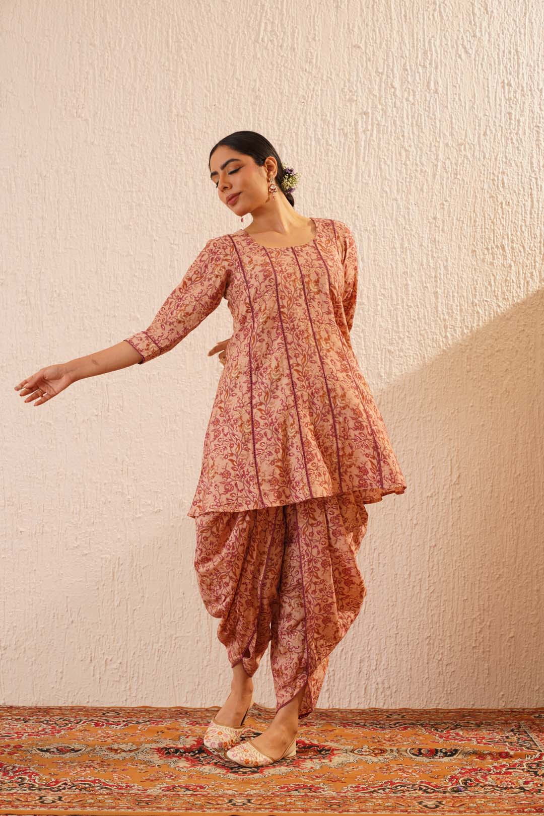 Noor Gul Floral Lace Dhoti Set for Women – Ethnic Kurta with Dhoti Pants