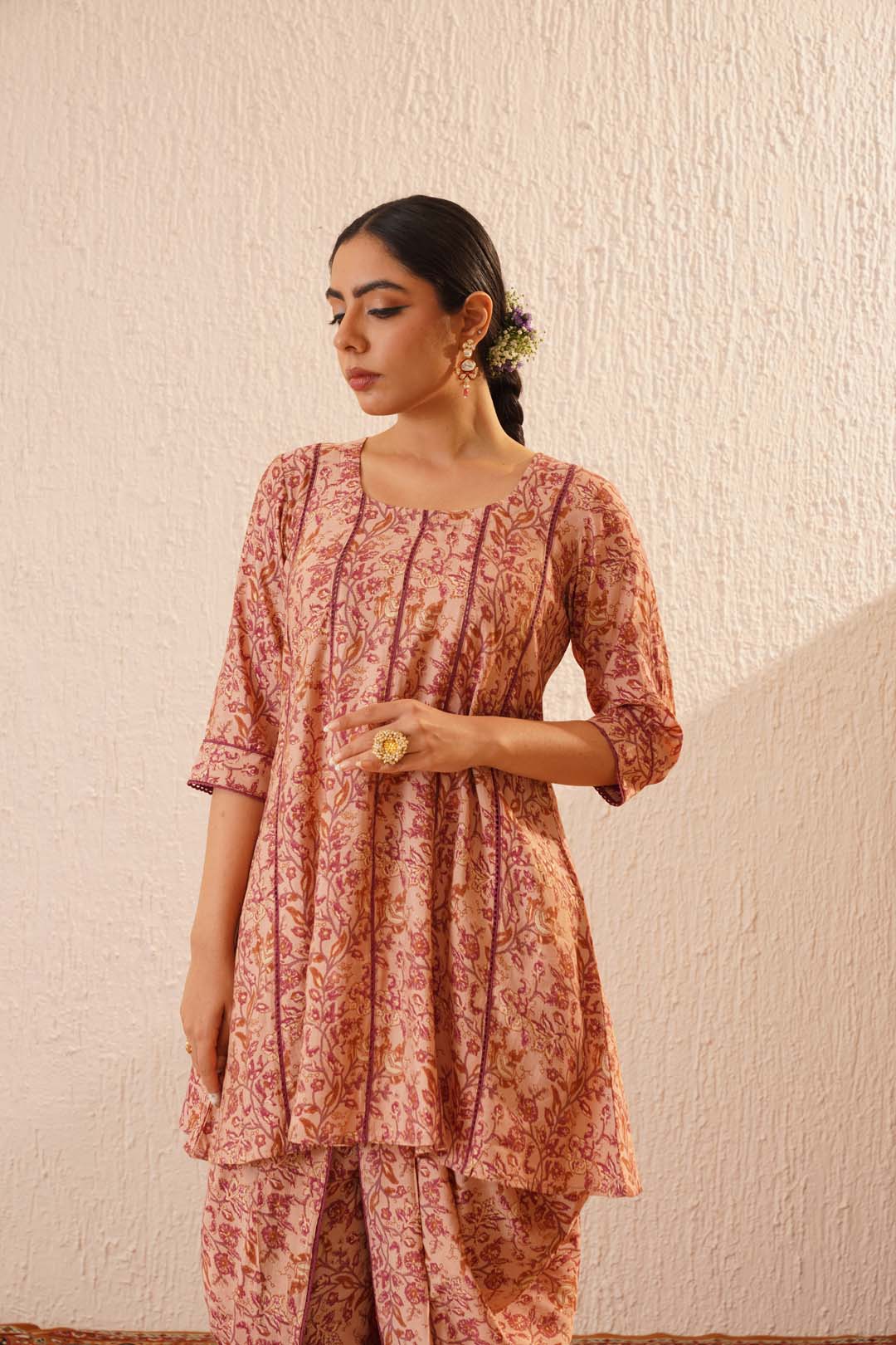 Noor Gul Floral Lace Dhoti Set for Women – Ethnic Kurta with Dhoti Pants