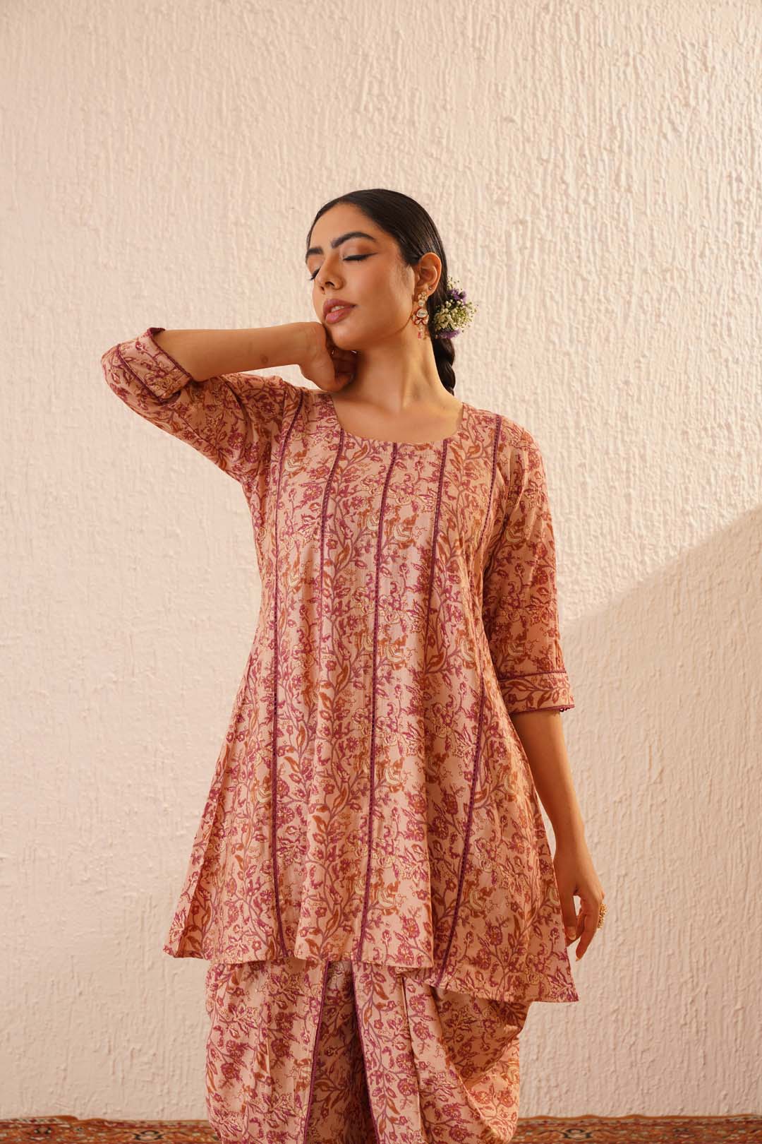 Noor Gul Floral Lace Dhoti Set for Women – Ethnic Kurta with Dhoti Pants