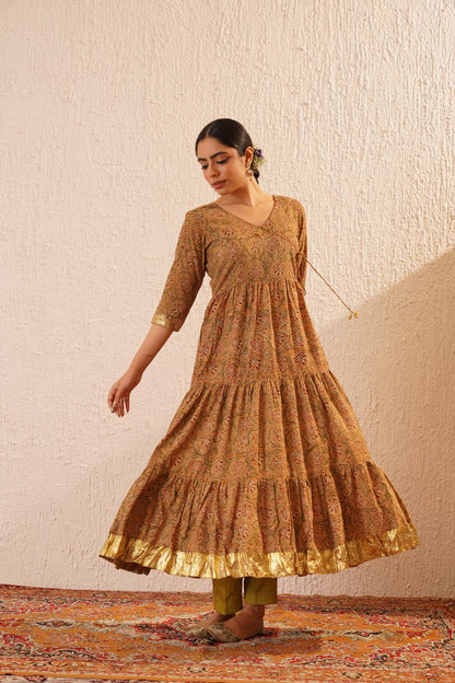 Kalamkari Block Printed Anarkali Set