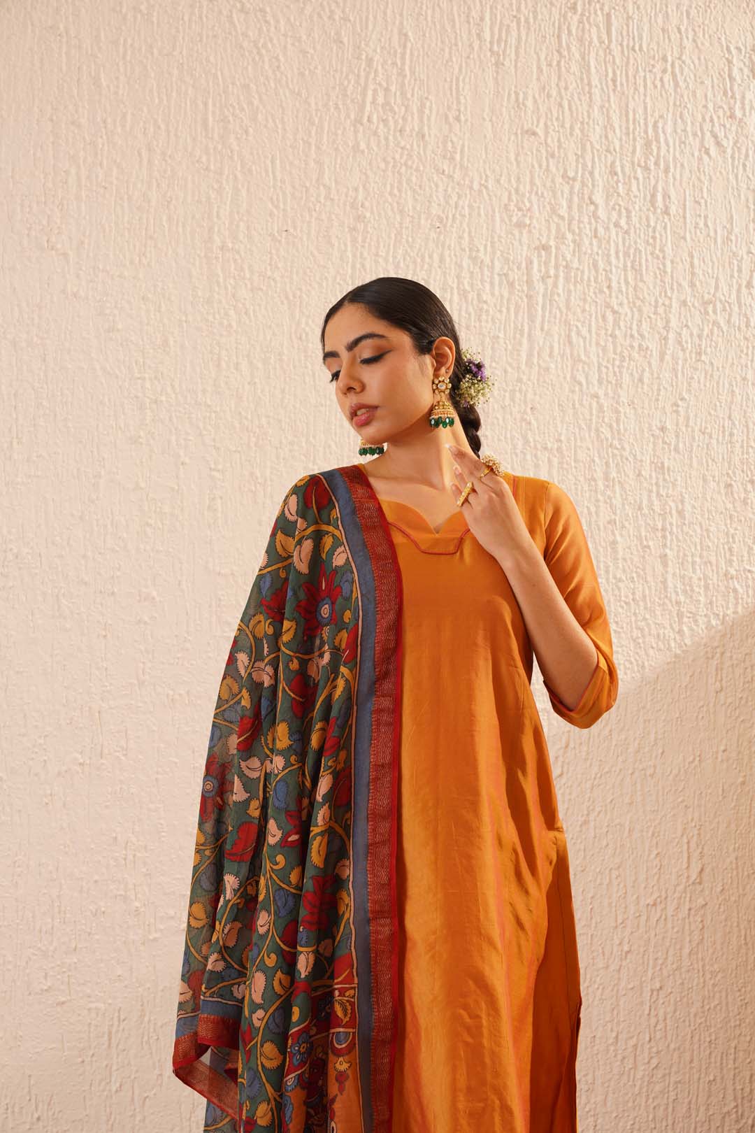 Maheshwari Silk Kalidaar Kurta Set With Pen Kalamkari Dupatta