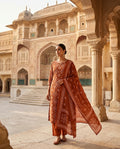 Sunehri Rust Handblock Print Cotton Kurta Set with Dupatta