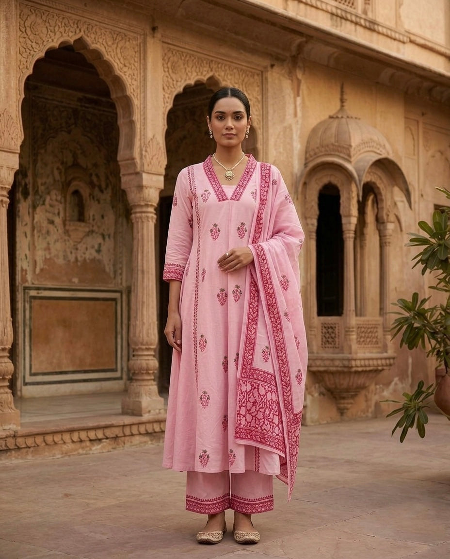 Gul Booti Mulmul Cotton Kurta Set with Dupatta