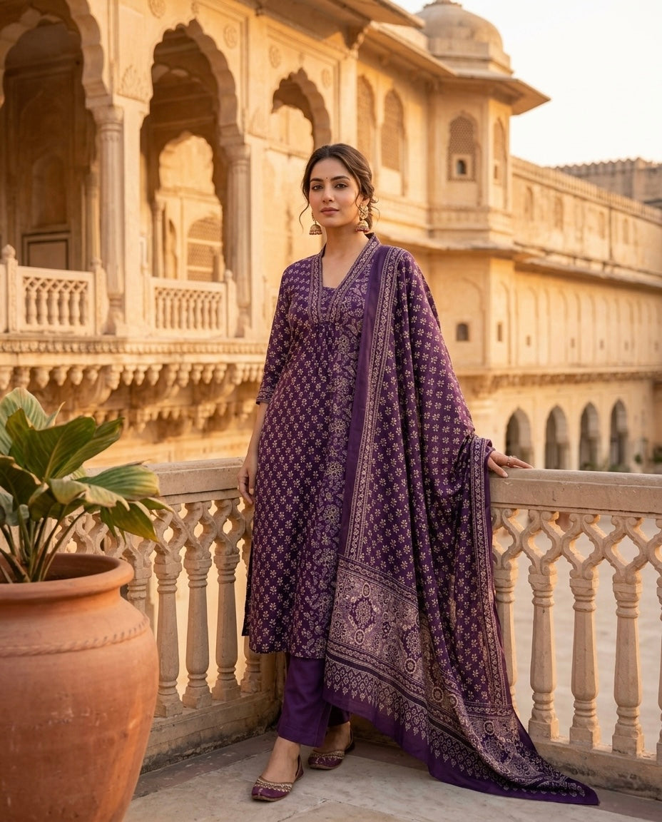 Jamuni Noor Kurta Set for Women – Purple Ethnic Kurta Set with Dupatta