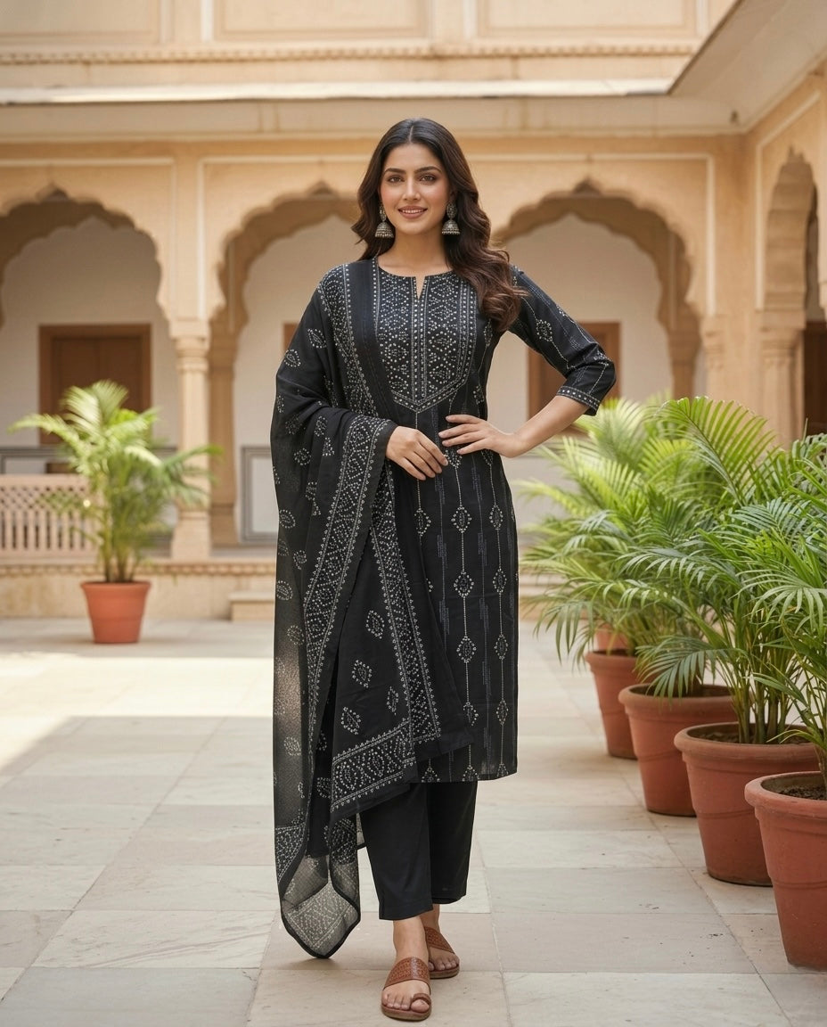 Zehra Black Elegance Cotton Kurta Set with Dupatta