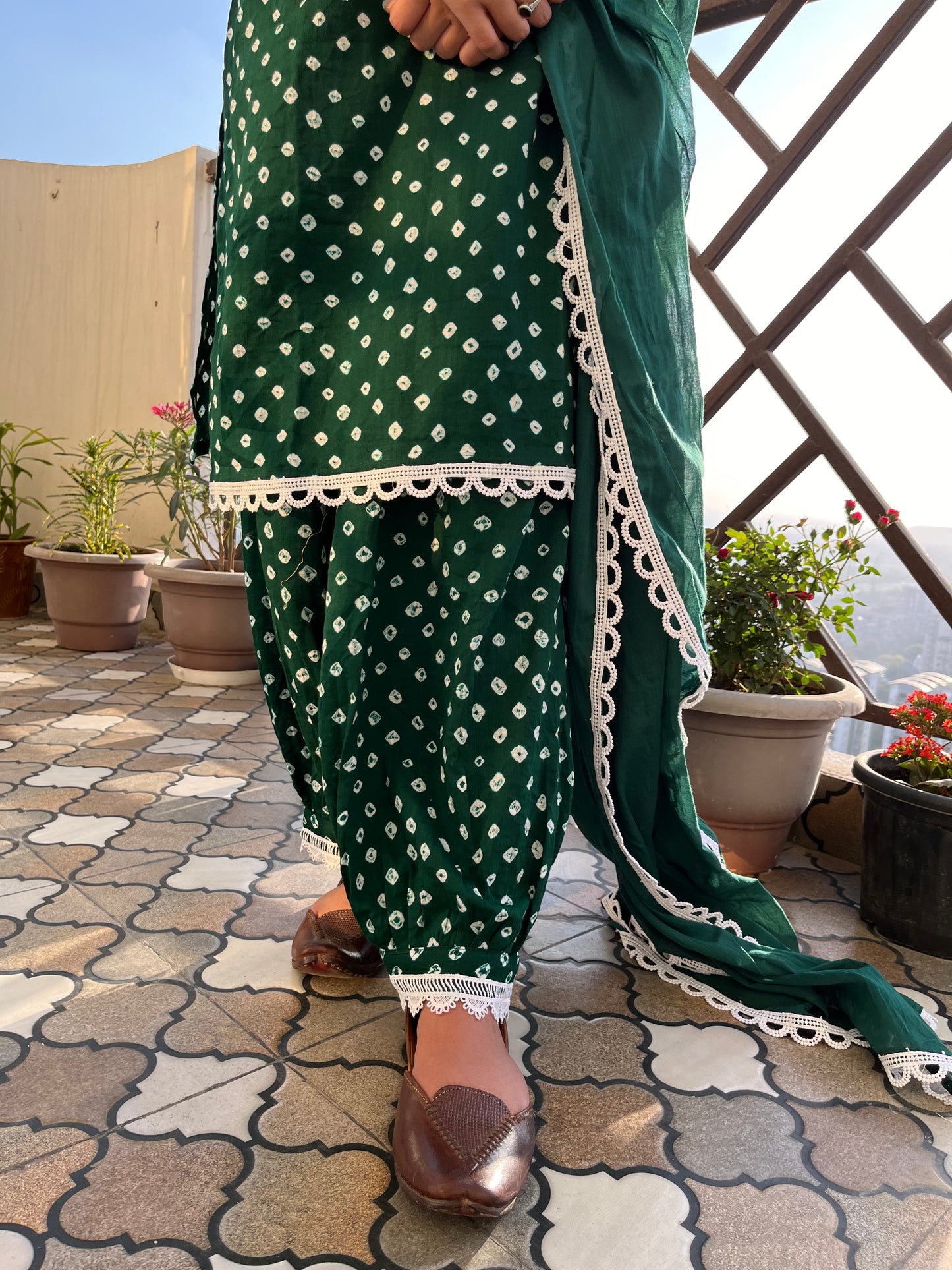 Green Bandhani Cotton Kurta Set