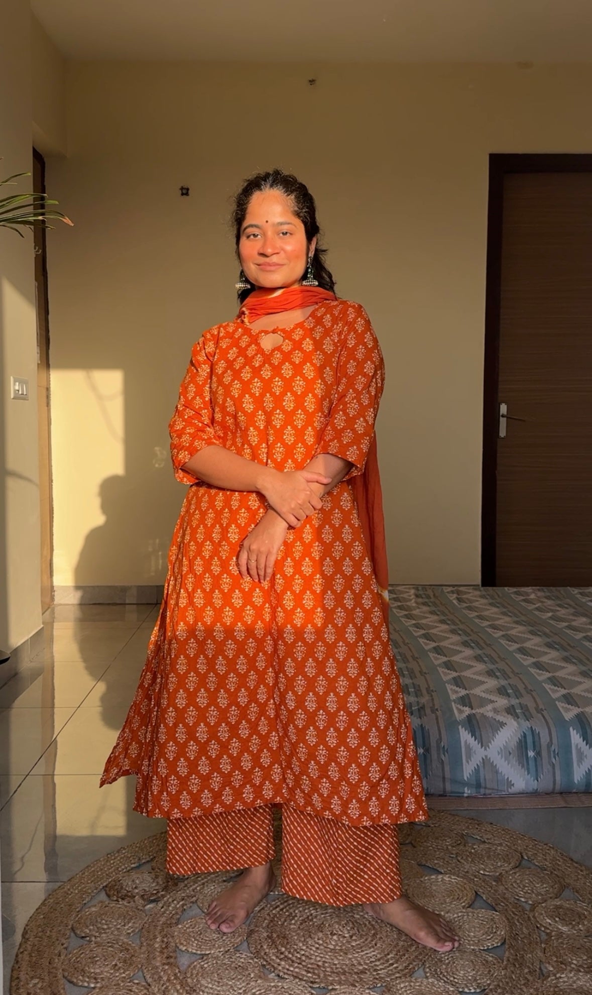 Rust Orange Cotton Kurta Set