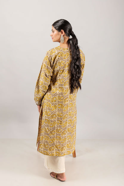 Chikankari Embroidred Ajrakh Block Printed Kurta