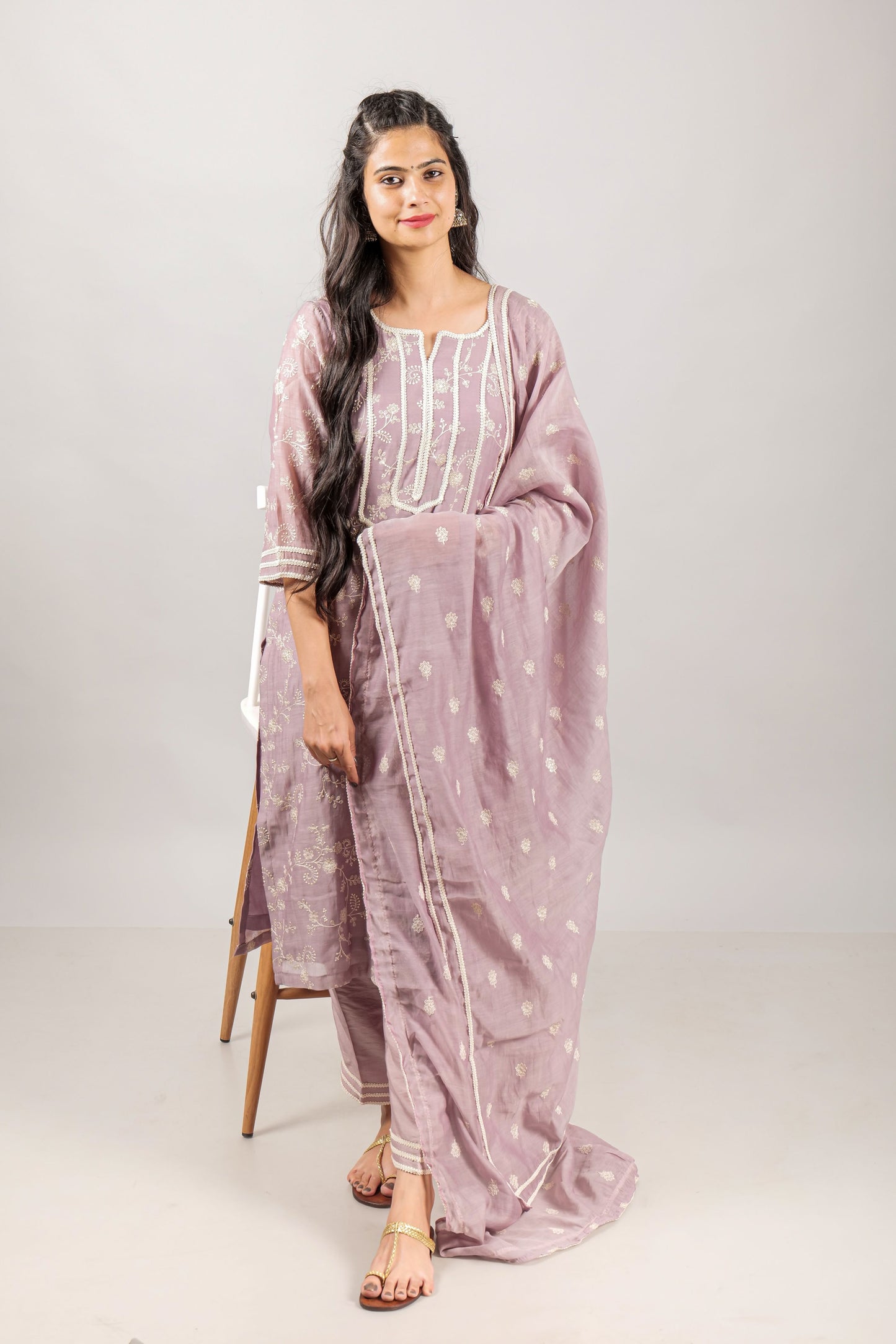 Mercerized Chanderi Thread Embroidred Kurta Set