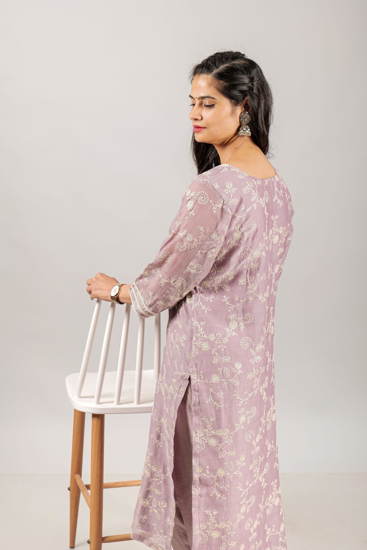 Mercerized Chanderi Thread Embroidred Kurta Set