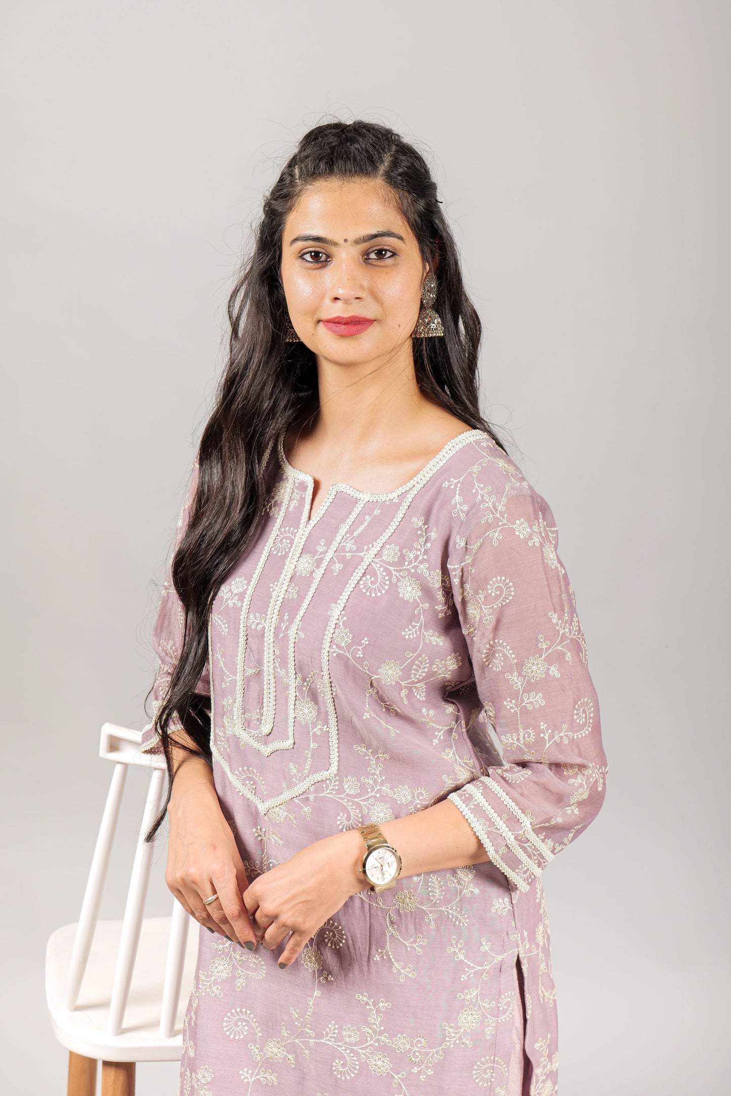 Mercerized Chanderi Thread Embroidred Kurta Set