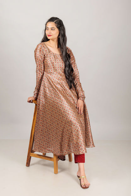 Ethnic Print Mulberry Silk Anarkali Set