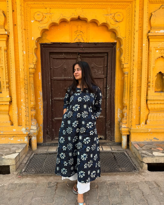Neel Rangrez Cotton Handblock print Kurta Set
