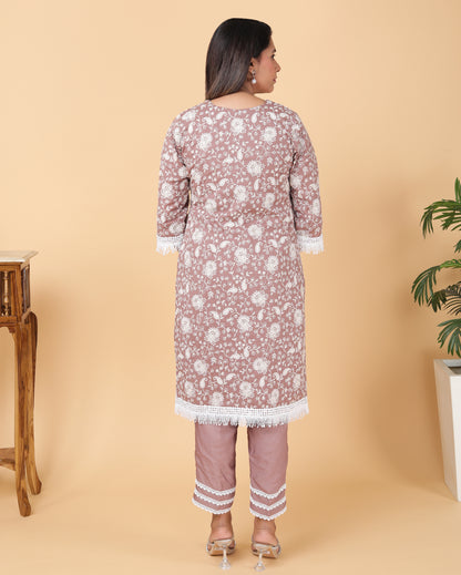 Lucknowi Floral Embroidery Chikankari Kurta Set.