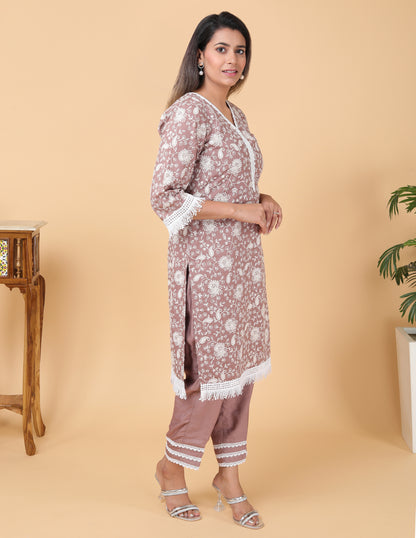 Lucknowi Floral Embroidery Chikankari Kurta Set.